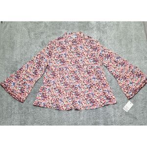 New Ophelia Roe Blouse Womens Small Peasant Top Floral Flowy Bell Sleeve Shirt